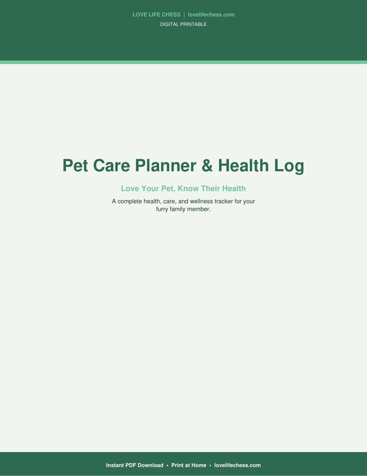 Pet Care Planner & Health Log — For Dog & Cat Owners (PDF)