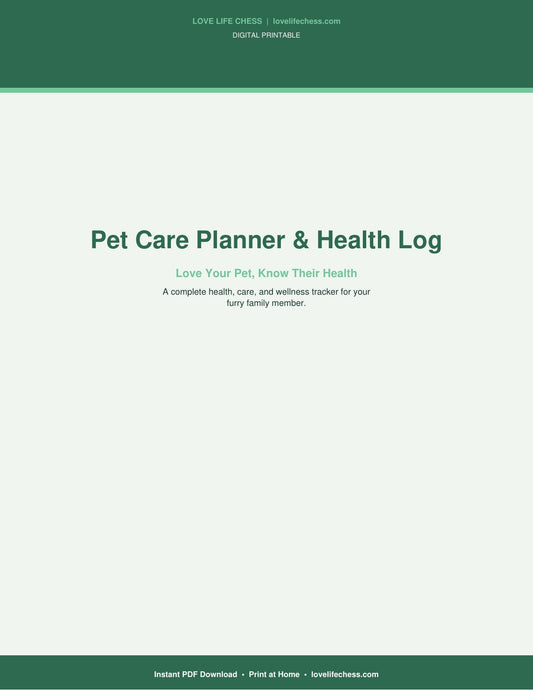 Pet Care Planner & Health Log — For Dog & Cat Owners (PDF)