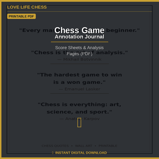 Chess Game Annotation Journal — Score Sheets & Analysis Pages (PDF)