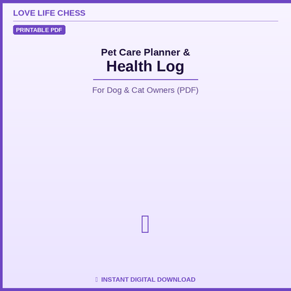 Pet Care Planner & Health Log — For Dog & Cat Owners (PDF)